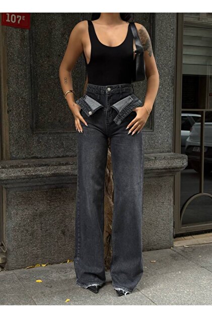 TREND HIGH WAIST WIDE LEG JEAN DENIM PALAZZO PANTS-HIGH RISE WIDE LEG JEAN