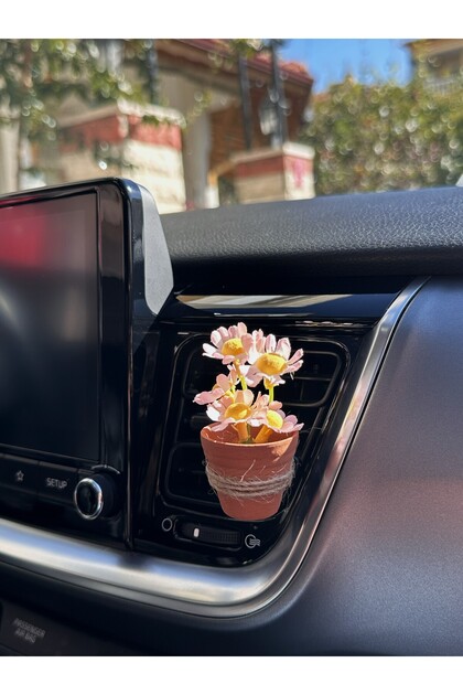 Daisy Drive In-Car Mini Terra Flower Pot - Beige