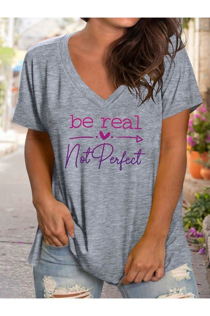 Women's Mix Printed V-Neck Sleeved Regular Fit T-Shirt