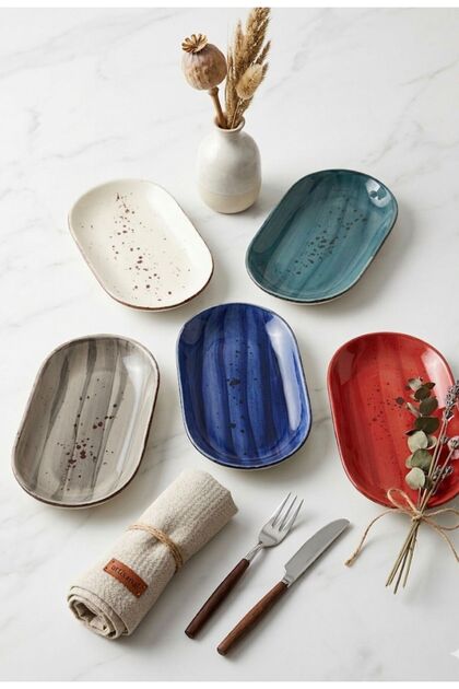 5-Piece Kayak Plate Set 5 Colors 19 cm Ceramic Serving Presentation Kayak Plates for Appetizers Breakfast