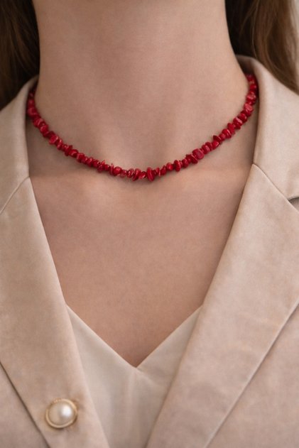 Natural Coral Cracked Stone Necklace – Red Energy Stone Elegant Women's Necklace