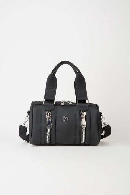 Women's Black Lily Cylinder Zipper Closure Column Strap Handbag and Shoulder Bag
