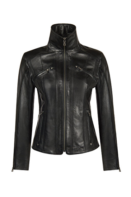 たろー　レディース　BLK M Derimod Janet Kadın Siyah Kısa Deri Ceket 25WGE56021M - Fiyatı