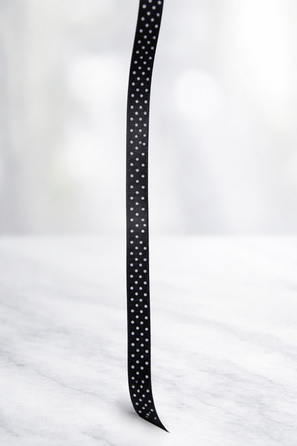 Black Polka Dot Pack Satin Ribbon 1 cm 10 Meters, Bohça Dowry Special Day Gift Decoration Ribbon