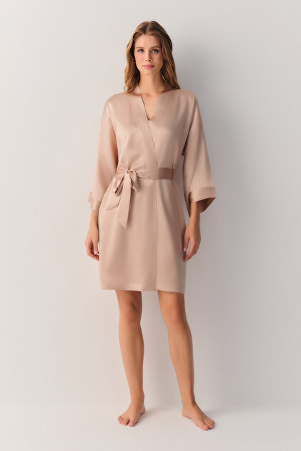 Suwen Silky Silk Short Dressing Gown- Trendyol