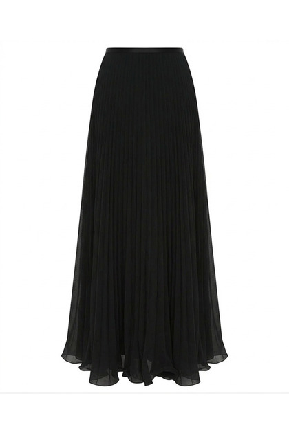 Tulle Pleated Skirt with Decorative Hem Black