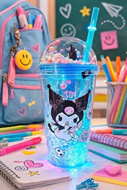 Kesene Cute Colorful Beaded Kuromi Design Drinking Cup with Straw