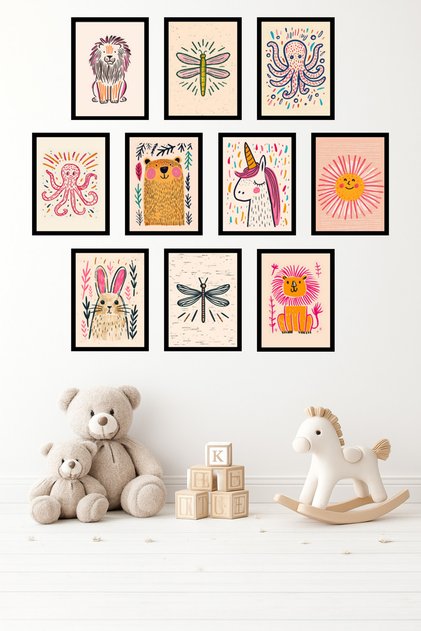 10-Piece Frame-Looking Pastel Cute Animals, Unicorn Themed Painting Set – 15X20 cm Mdf Uv Printing