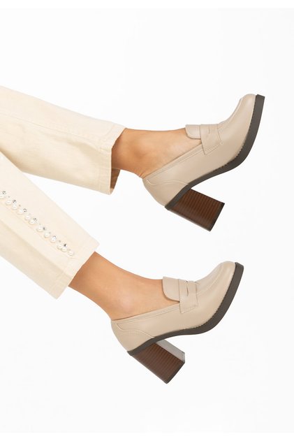 Loafers γυναικεια με τακουνι Zenova μπεζ