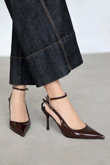 Mila Women's Heeled Patent Leather Shoes Brown