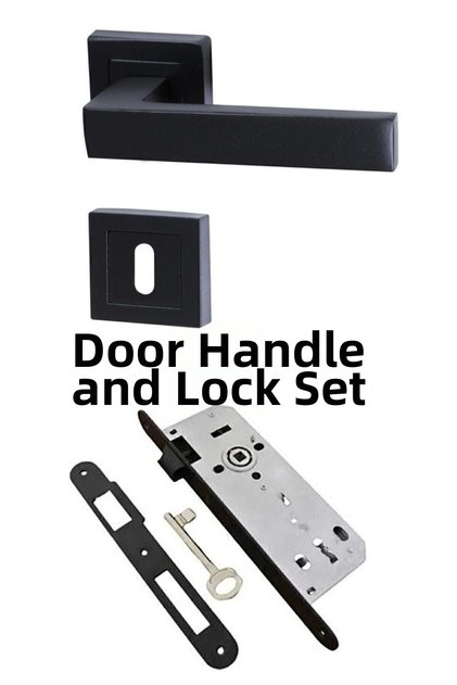 Avanti (ROOM TYPE) Matte Black Square Badge Door Handle / 40mm Room Door Lock / Handle Lock Full Set