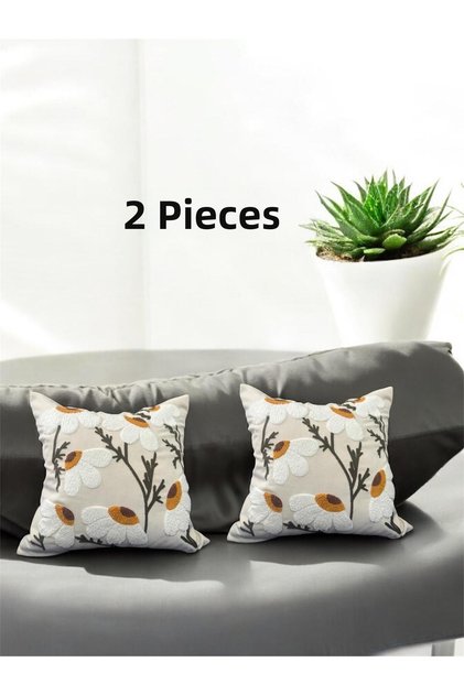(2 Pieces) Daisy Pattern Linen Fabric Punch Throw Pillow Cover (Punch)