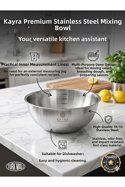 Stainless Steel Mixing Bowl - Inner Size C Striped Dough Kneading and Salad Bowl