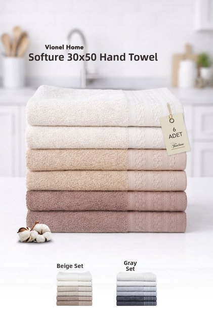 Softure 6-Piece Hand and Face Kitchen Towel Set | 30X50 cm | Daily Use | Soft, Quick-Drying