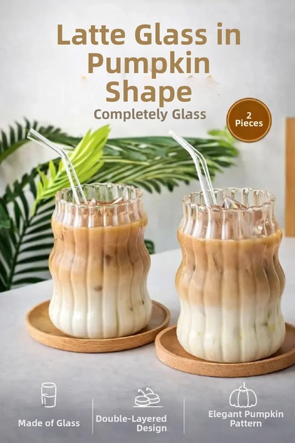2-Pack Gourd Glass Latte Coffee Cocktail Presentation Glass 400ml Nordic Glass with Handle