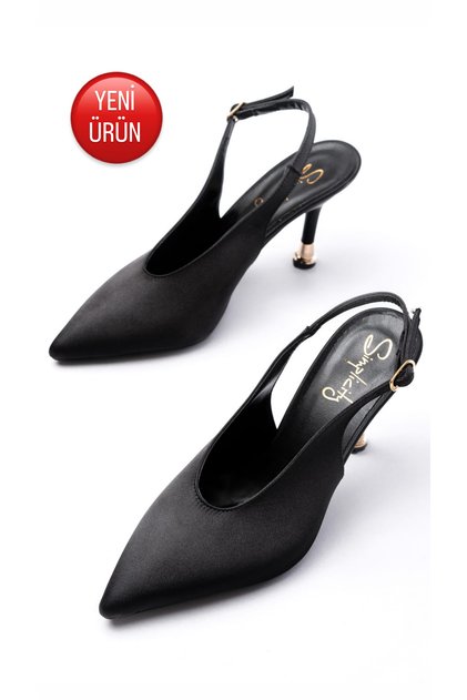 Crni satenski stiletto sa šiljatim vrhom Cipele sa štiklom