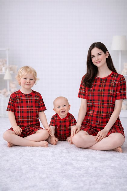 Mother Baby Pajama Set Combination Plaid Pattern Shorts (Sold Individually)