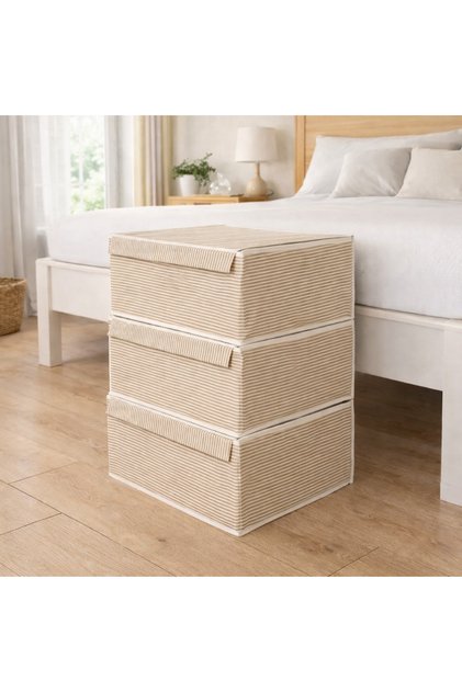 3 Pieces Multi-Purpose Box with Lid Base Size Brown 50X40X19 cm