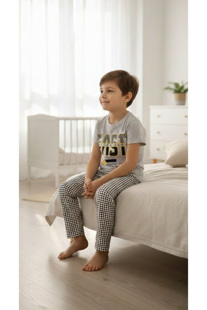 Baby - Boy's 100% Cotton Short Sleeve Men's Pajama Set Fast Model Gray