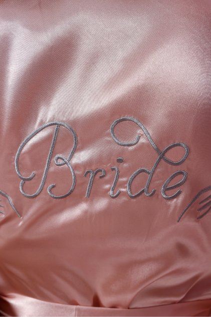 Powder Satin Bride Embroidered Mini Dressing Gown