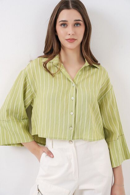 Bdart Buttoned, Cropped , Oversized Striped Shirt