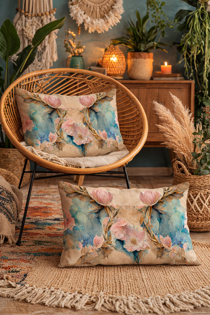 Modern Oil Painting Patterned Powder Flowers Patterned 2-Piece Rectangular Throw Pillow Cover