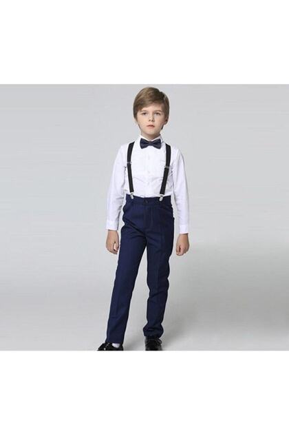 Boy's Long Sleeve Shirt Linen Trousers Bow Tie Suspender Suit 23 April 29 October Performance Costume