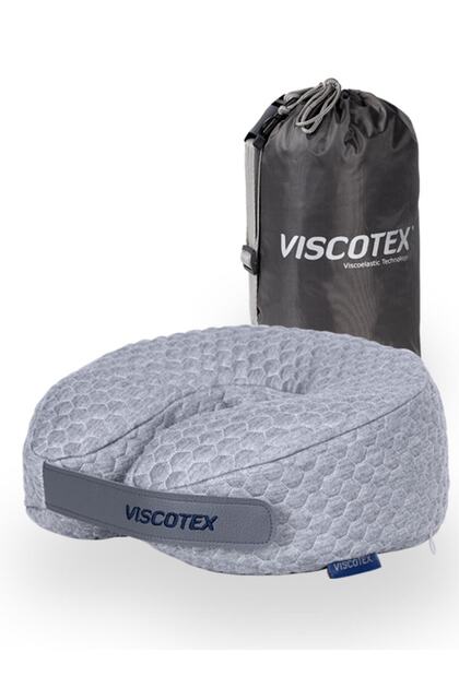 Visco Boyun Yastığı, Boyun Destekli Seyahat Yastığı, 30x28x12cm Gri