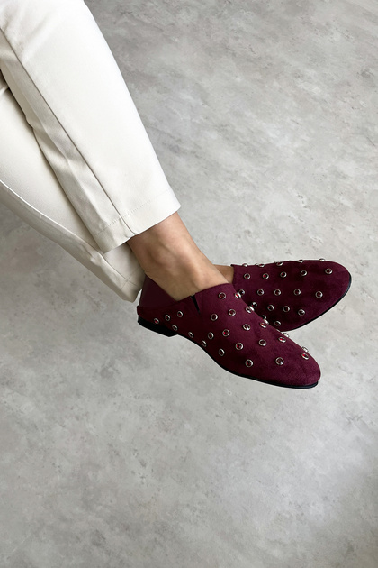 Women's Stoned Comfortable Suede Ballet Flats Casi