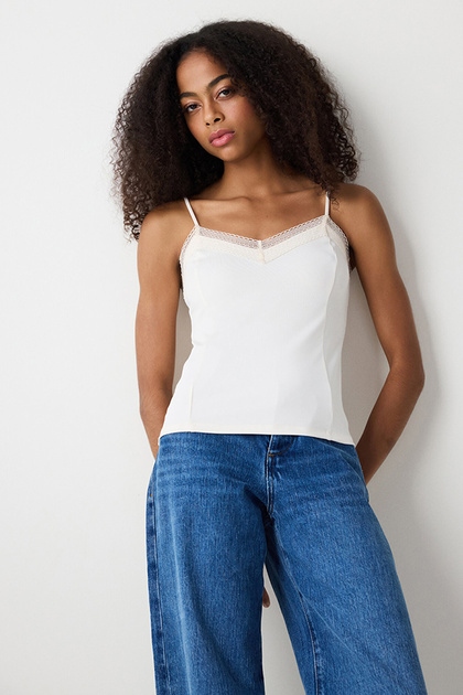 White V-neck Lace Slim Fit Camisole
