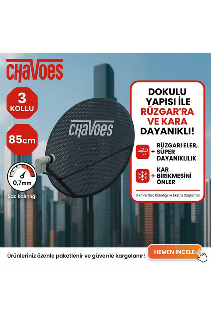 Çanak Anten 85CM 3 Kollu Delikli Rüzgara Dayanıklı + 4'lü LNB + 20M Kablo (Premium Paket)