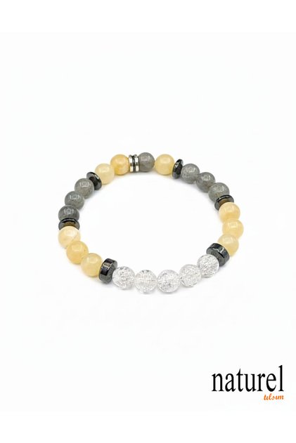 Original Natural Stone Cancer Sign Unisex Bracelet | Labradorite-Calcite-Zebercet