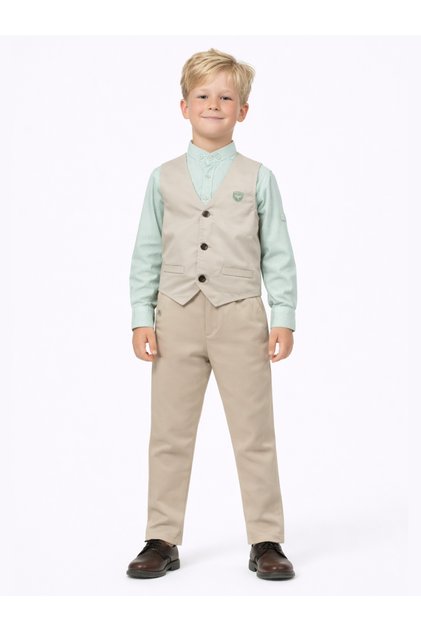3-Piece Set for Boys: Gabardine Vest & Pants & Woven Shirt