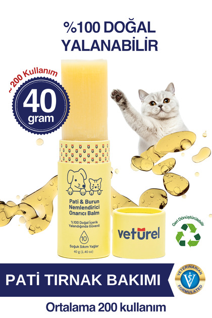 Kedi Pati Balmı %100 Doğal Nemlendirici Stick Dirsek Burun Koruyucu Onarıcı Balm Tırnak Bakımı 40gr
