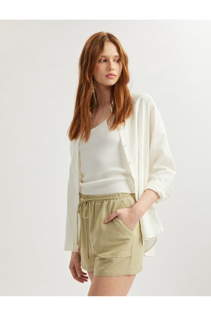 Lace-Up Linen Blended Mini Shorts with Pockets