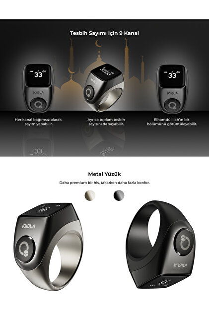 iqibla Smart Ring J03 Pro Akıllı Zikir Yüzüğü Titanyum Gri Renk