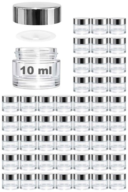 10 ml Cam Kavanoz Şeffaf 10 cc Mini Krem Kavanozu Aynalı Kapaklı Lip Balm 48 Adet