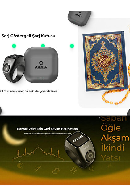 iqibla Smart Ring J03 Pro Akıllı Zikir Yüzüğü Titanyum Gri Renk