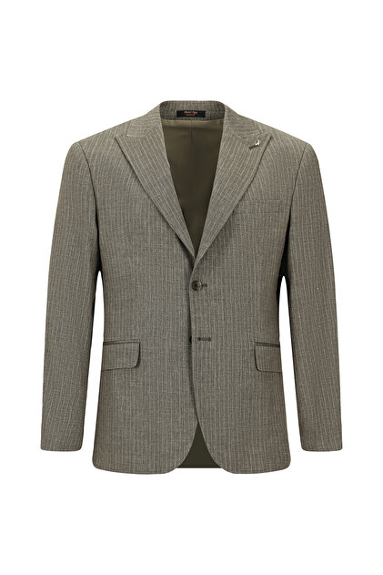 Mcr Çizgili Slim Fit Geniş Yaka Erkek Ceket Gri - 41457.25Y