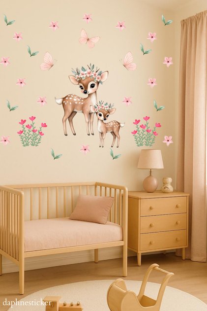 Mother and Baby Karaca Tale Baby, Children's Room Wall Sticker Set, Glass Sticker
