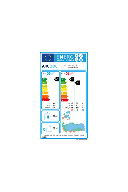 AKCOOL Viora 12000 BTU Inverter Klima A++ R32 Gazlı Enerji