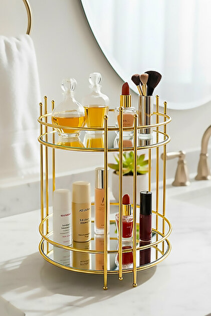 Edora Home 2'li Gold Banyo Organizer Seti, İki Katlı ve Tek Katlı