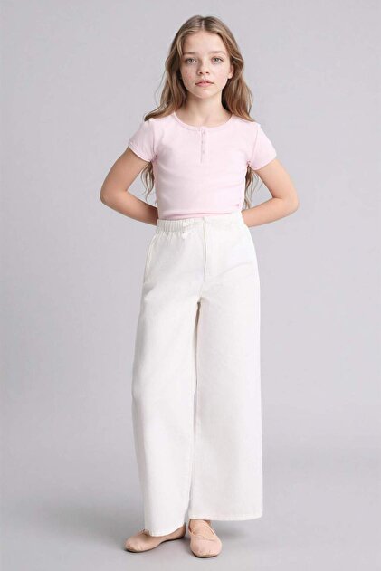100% Cotton Wide Leg Straight Leg Gabardine Trousers for Girls G0604A826Sm