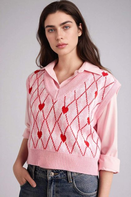 Heart Patterned Sweater G5374Ax26Sp