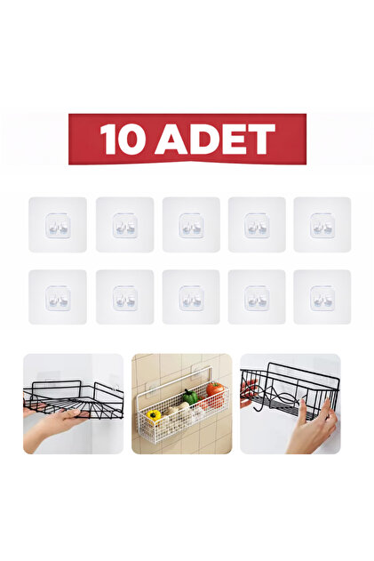 10 Adet Şeffaf Çiftli Yapışkanlı Askı