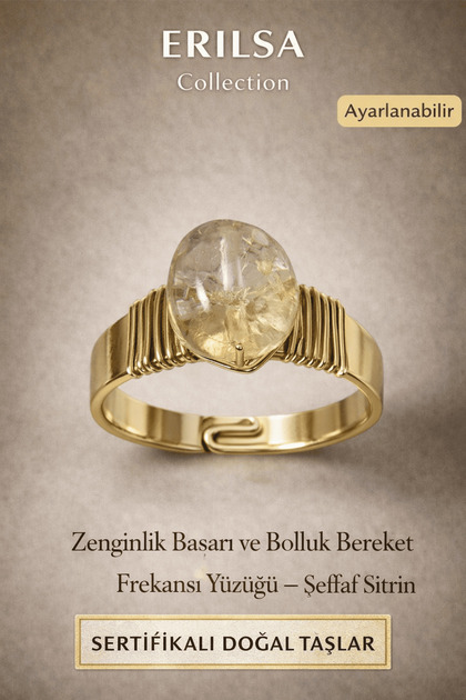 Sertifikalı Kalın Tımbıl Gold Model Sitrin Taşı Yüzük - Ayarlamalı