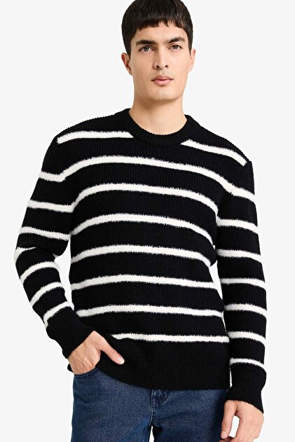 Standard Fit Crew Neck Striped Knitwear Sweater F8077Ax25Wn