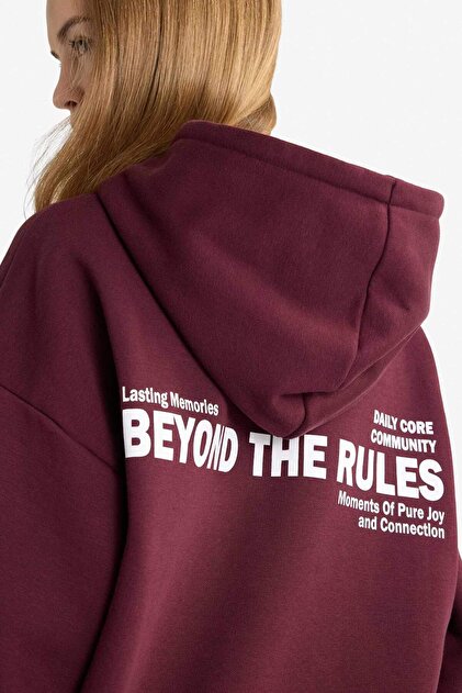 Oversize Geniş Kalıp Kapüşonlu Sırt Baskılı Sweatshirt G3874AX25WN
