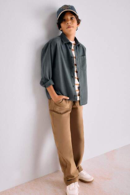 100% Cotton Loose Fit Standard Leg Gabardine Trousers for Boys G1865A825Au