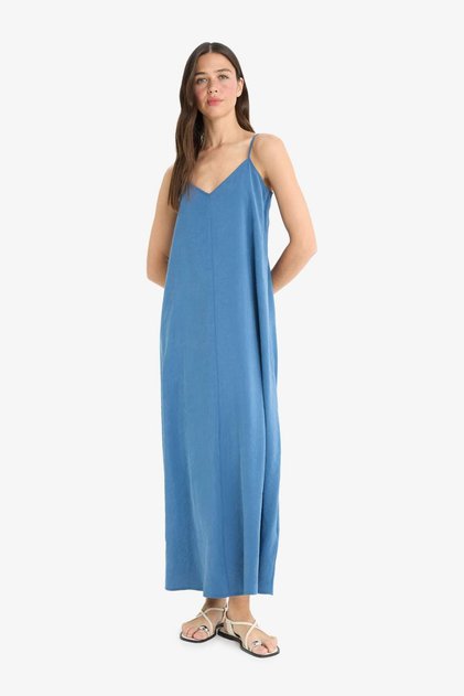 A-Linien-Maxikleid aus Modal mit V-Ausschnitt und ärmellos D8753AX25SM